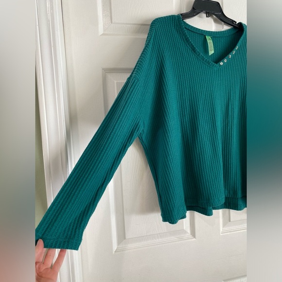 Honeydew Intimates Womens Lounge PJ Top Waffle Knit Dolman Sleeve Green Medium - Picture 2 of 7